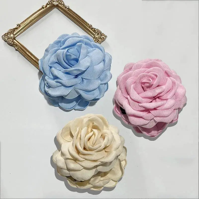 Maison Rose French Fabric Rose Hair Claw Clips Durable Plastic With Delicate Floral Pattern For Women And Girls