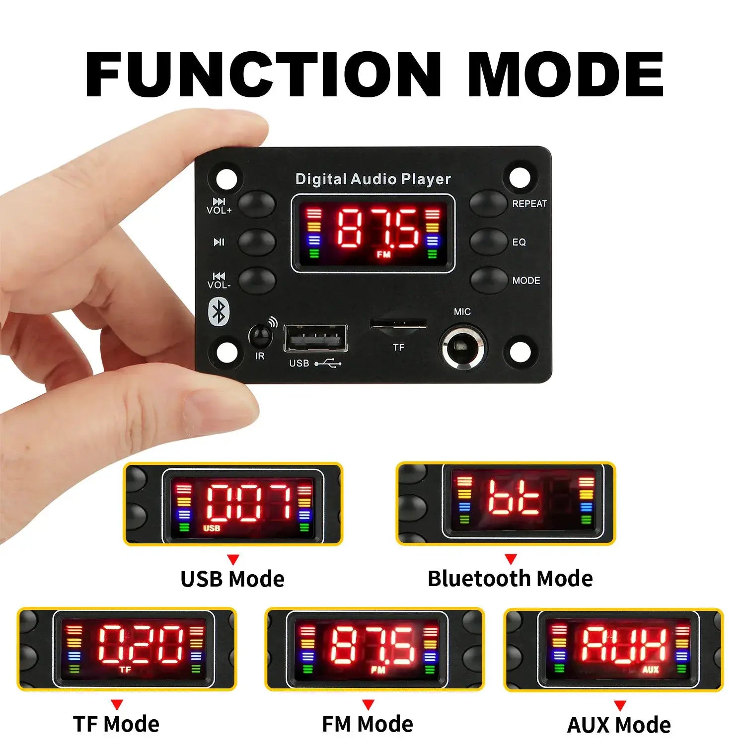 DC 12V Bluetooth 5 Point 0 MP3 WMA WAV APE Decoder Board Hands Free Car Audio USB TF Card FM Radio MP3 Player Speaker