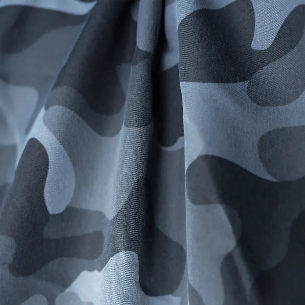 Men's camouflage cargo shorts by Simples Market in blue-gray camo fabric