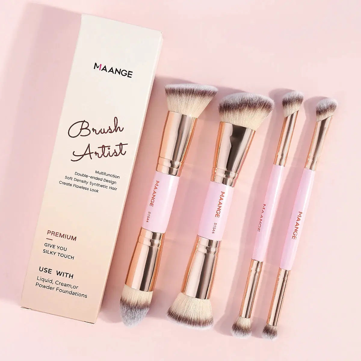 Maange 4 Piece Dual Ended Makeup Brush Set With Box For Beginners Travel Essentials Travel Ready