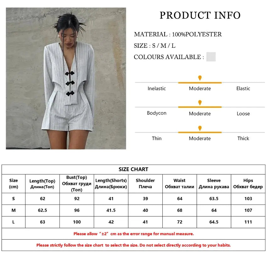 Clacive Stripe Print Slim Two Piece Set Women Top High Waist Shorts