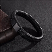 Retro Men's Leather Open Bangle With Woven Design Multi Size Bracelet Outdoor Gift