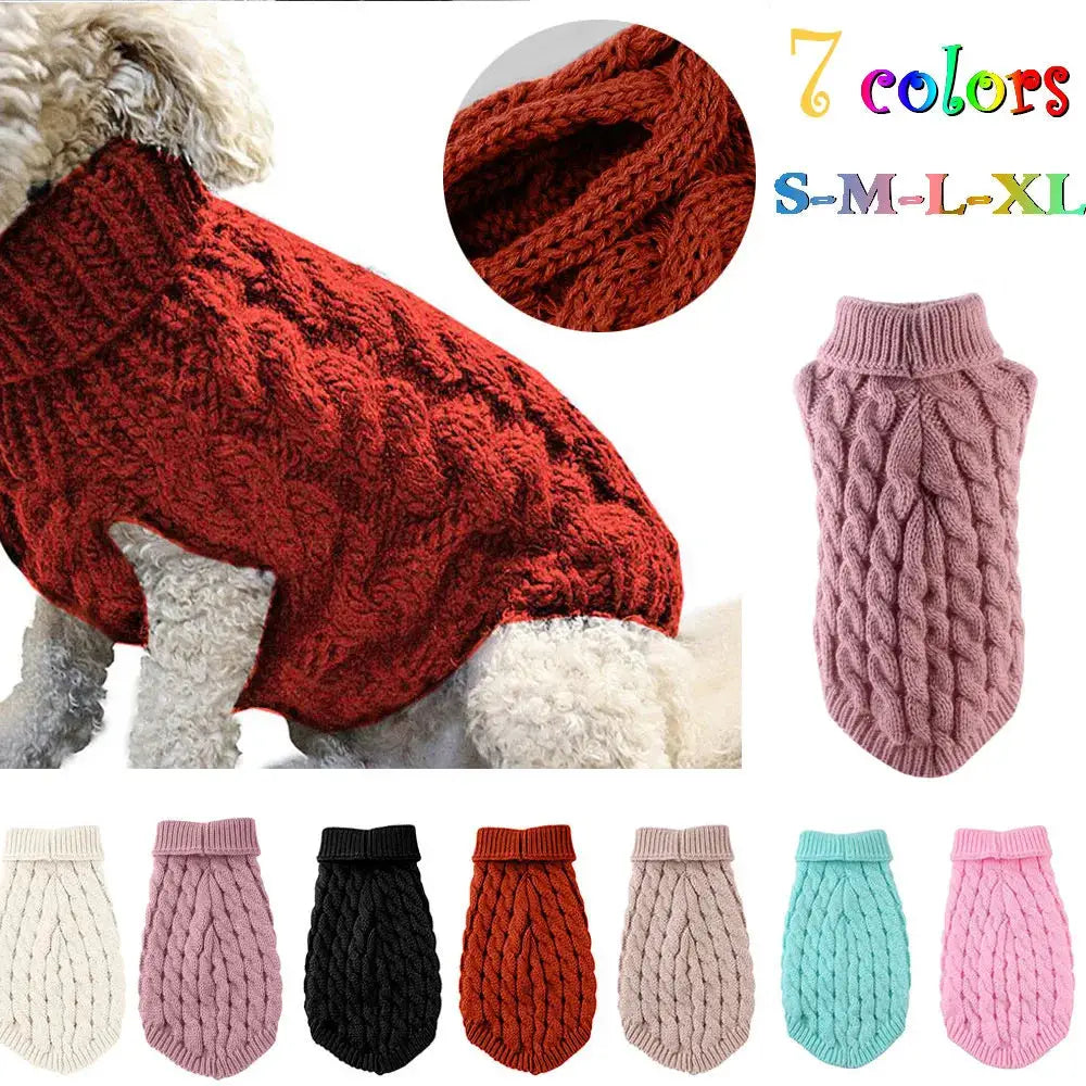 Small Dog Knit Sweater Autumn Winter Solid Color Fried Dough Twists Pattern Warm Cozy Pet Clothing
