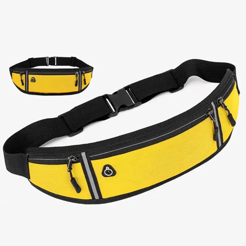 Simples Market fanny pack waist belt for running, yellow with black straps, lightweight waterproof phone pouch