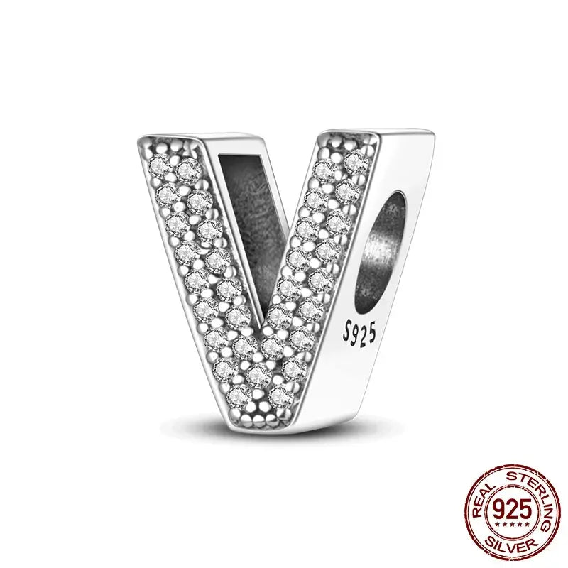 26 Alphabet Beads A To Z 925 Sterling Silver Love Charm Fit Original Bangle Charms Bracelet CZ Zircon Jewelry