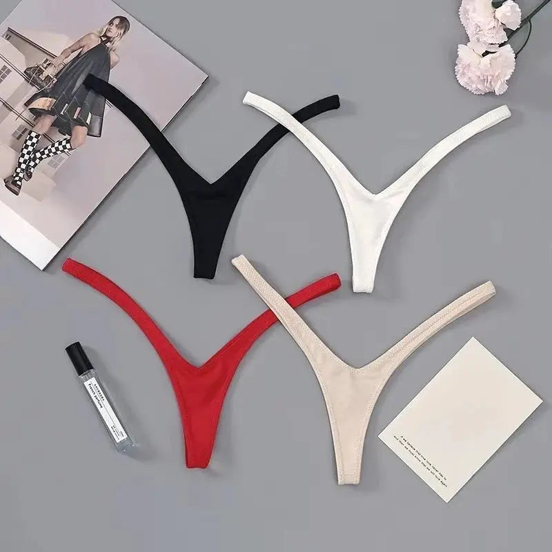 4-pack thong underwear set in black, white, red and nude with thin straps