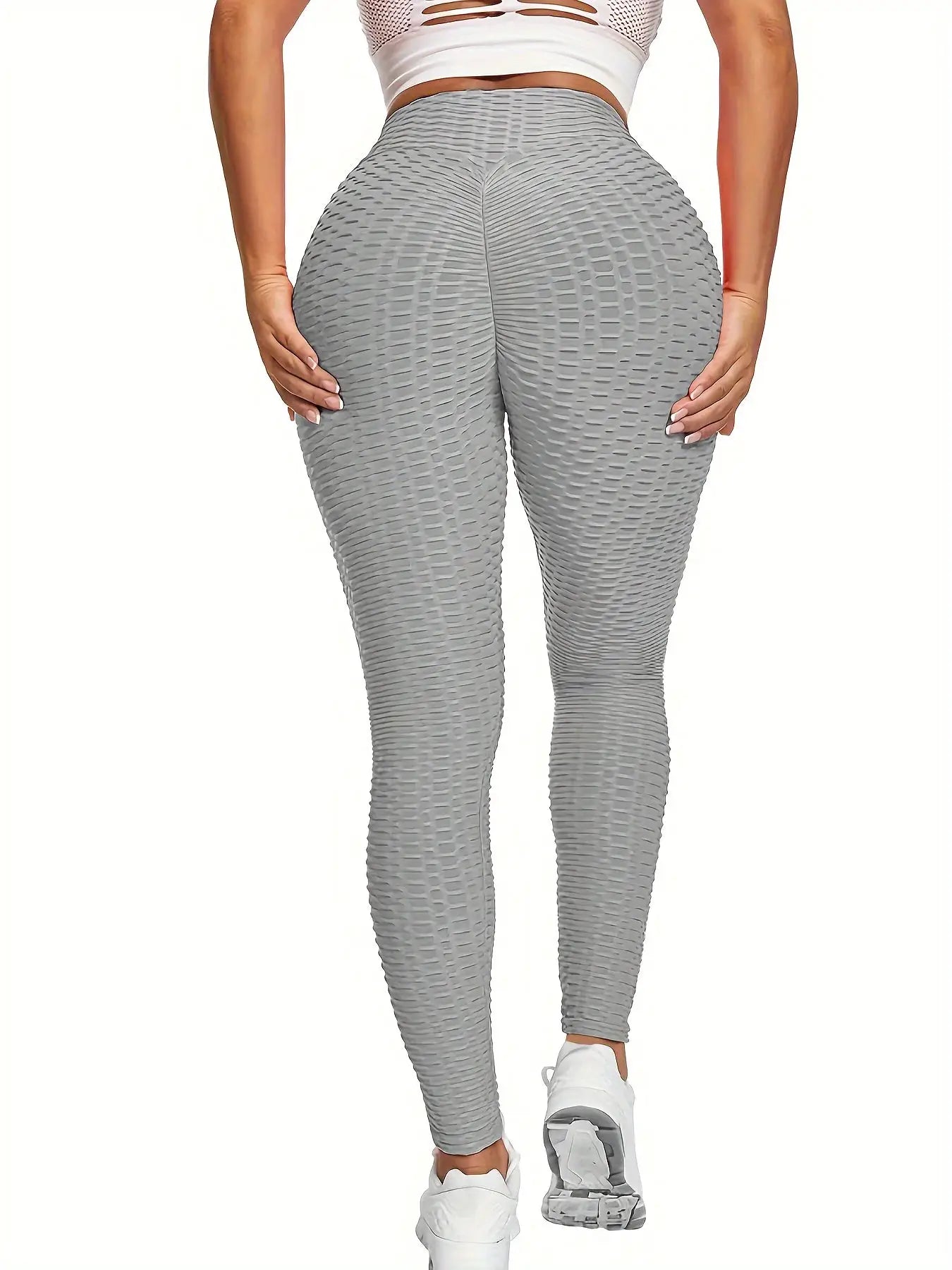 Sexy bubble-textured gray yoga leggings with high waist and hip-lifting fit for women - Simples Market