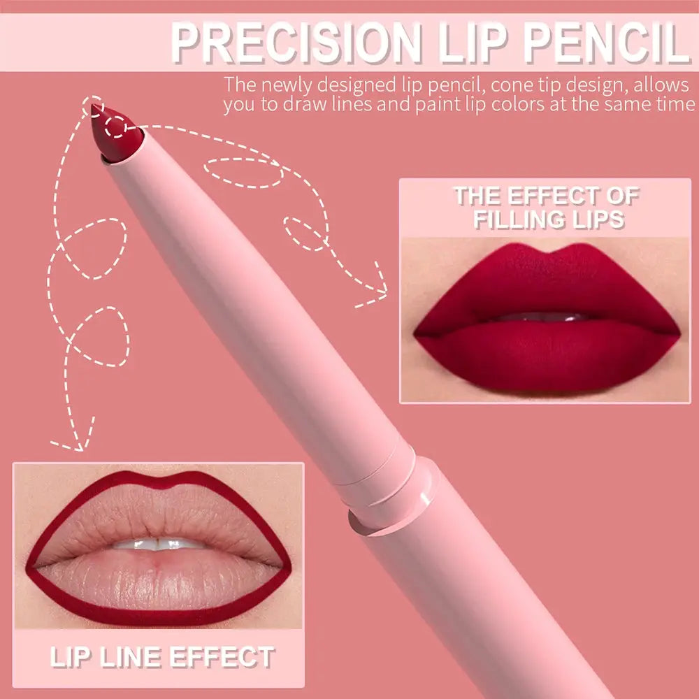 LuxeLips Six Piece Lip Liner Pen Set Long Lasting Waterproof Sweatproof Color Rendering for Precise Definition