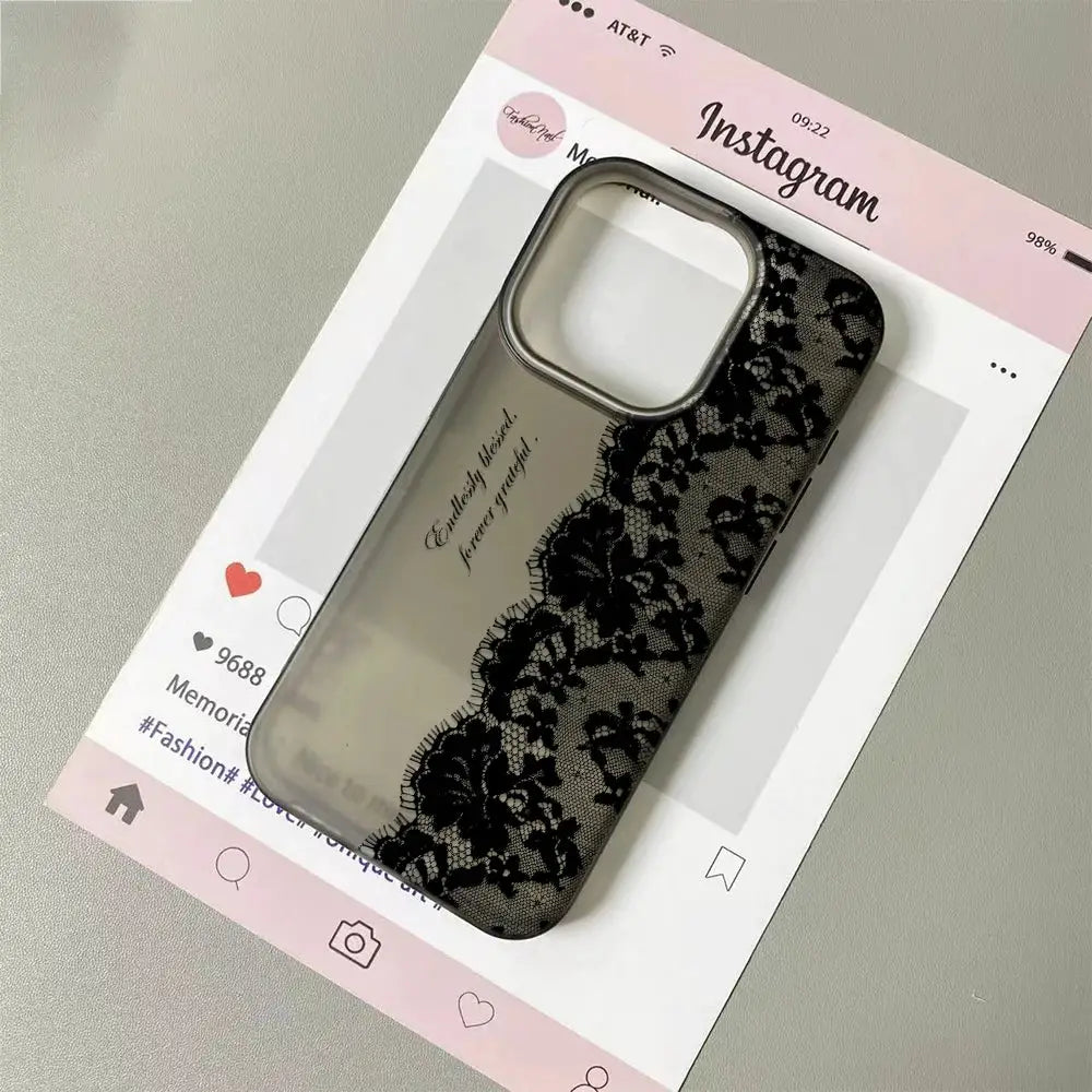 LaceGuard Black Lace Phone Case Shockproof Clear Protection for iPhone 11 to 17 Pro Max