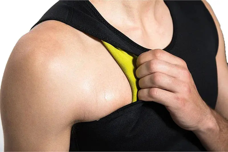 Men's slimming body shaper vest with yellow inner panel and black outer compression shapewear