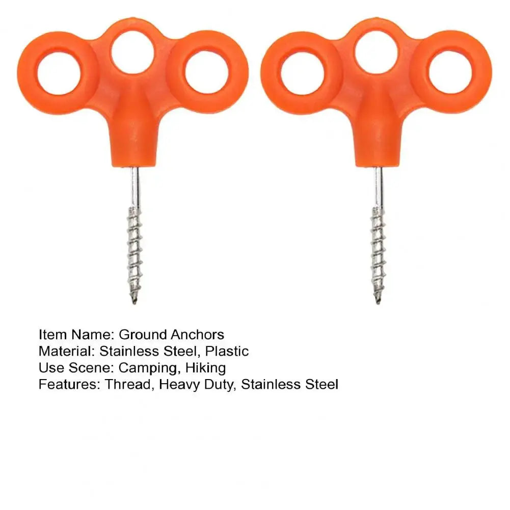 2pcs Simples Market ground anchors with orange T-handle, stainless steel threaded spikes for camping