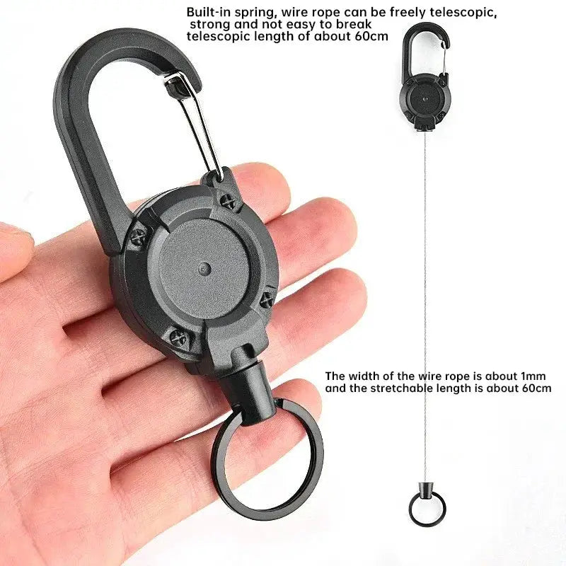 Outdoor Retractable Key Chain With Mountaineering Buckle Anti Loss Anti Theft Metal Cable High Rebound Easy to Pull