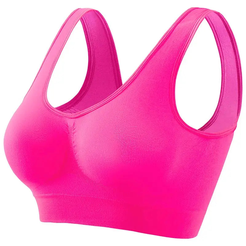 Simples Market women's wide-strap seamless tank bra, pink knit, padless wireless bralette crop top plus size