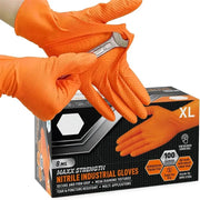 Heavy Duty Orange Nitrile Gloves 8 Mil Disposable With Diamond Textured Grip For Mechanic Safety And Work Gloves