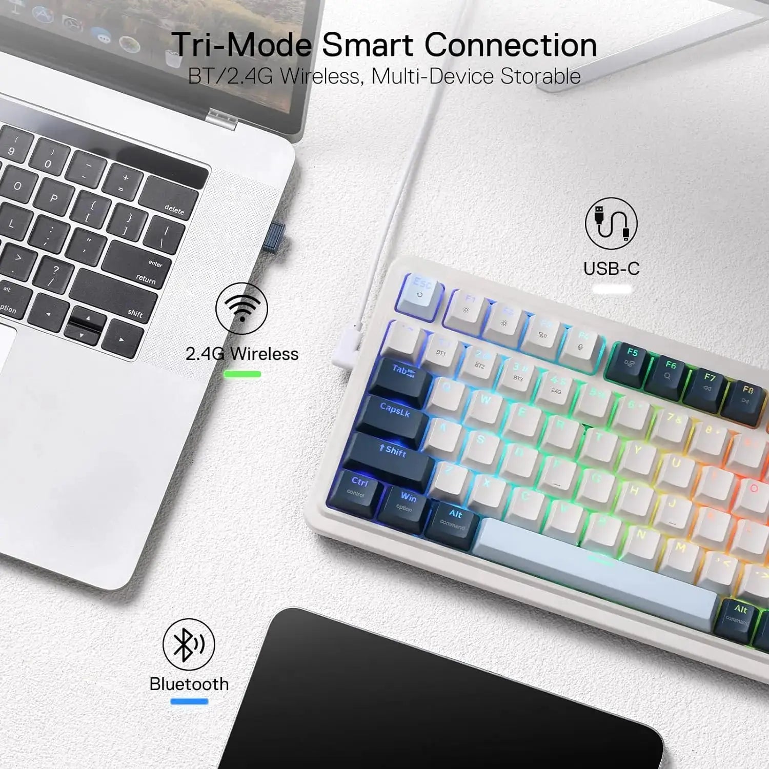 Redragon K686 PRO 98-key RGB mechanical keyboard, white chassis, 3-mode wireless