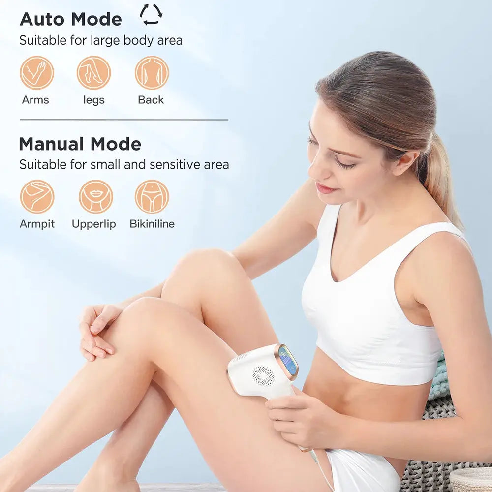 INNZA IPL hair remover by Simples Market; white handheld device with ice-cooling function.