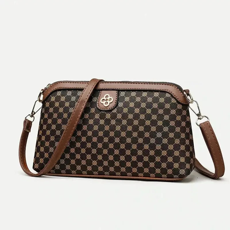 Small crossbody bag in brown patterned fabric with leather trim, Simples Market