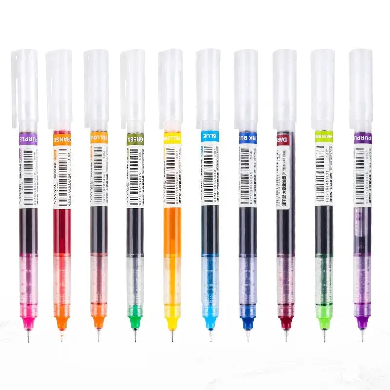Simples Market 10-color gel pen set with transparent barrels and colored caps, 0.5mm quick-drying