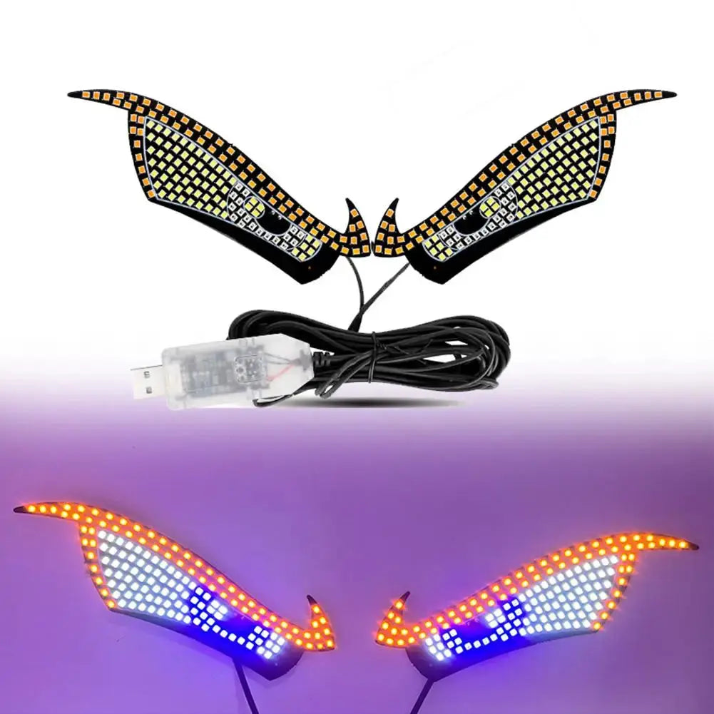 USB dynamic devil-eye LED wings for cars, RGB display, flexible LED panel; two pairs shown, Simples Market