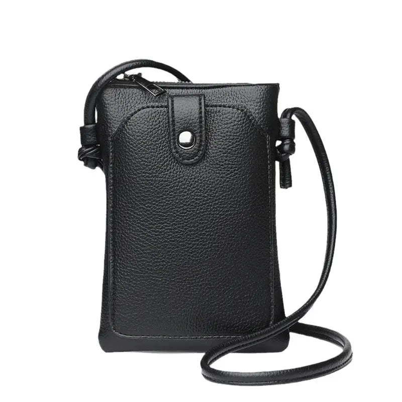 PU leather black crossbody bag, compact mini phone-wallet style with a shoulder strap for everyday wear