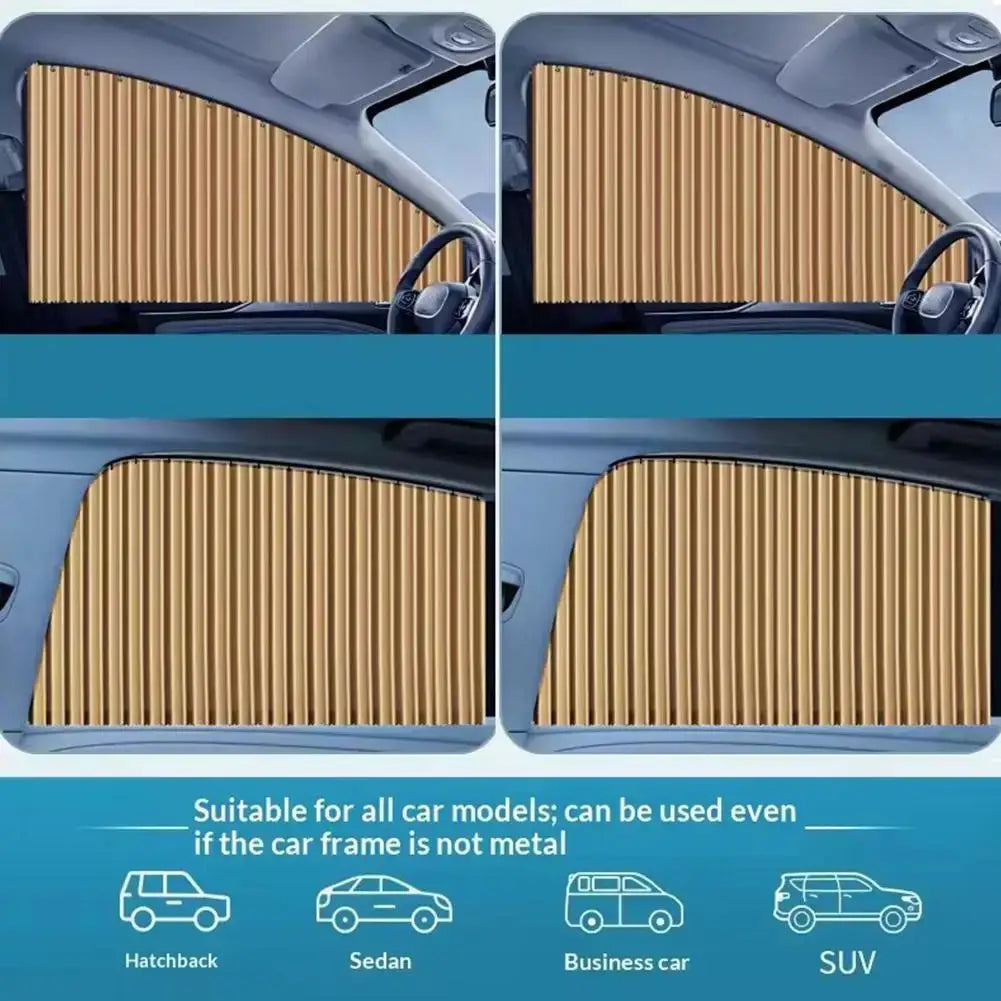 Car side window sun shade set (2/4-piece) Simples Market; beige foldable UV-blocking privacy curtain for sedan and SUV