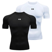 Compression T-shirt for men; black and white quick-dry gym tops, elastic athletic tees (2-pack) by Simples Market