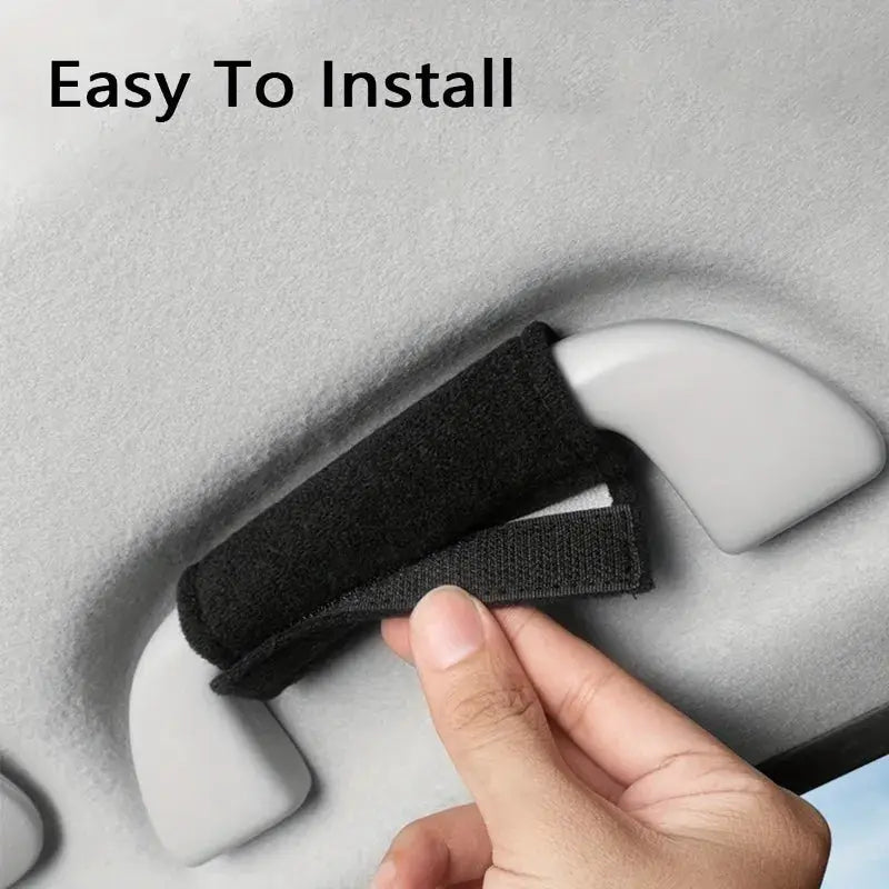 Fluff car armrest cover with Velcro strap, black, easy to install for door handle protection and decor