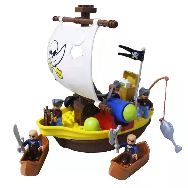 Big Size Building Block Adventure Ship Series Compatible Duplo Brave Pirates Treasure Island Playset For Kids