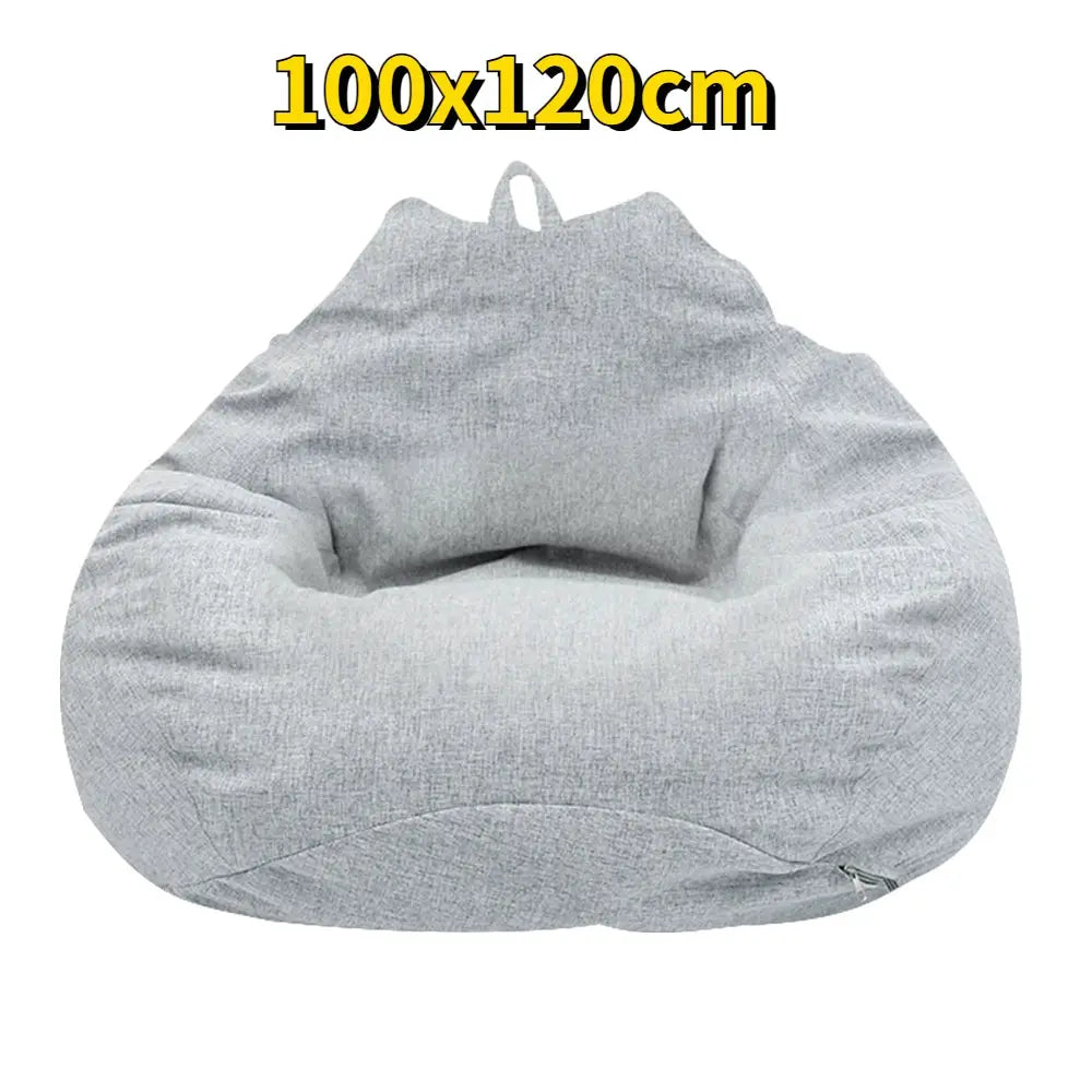 Bean bag chair in gray fabric, 100x120cm, lounge-style adult seating