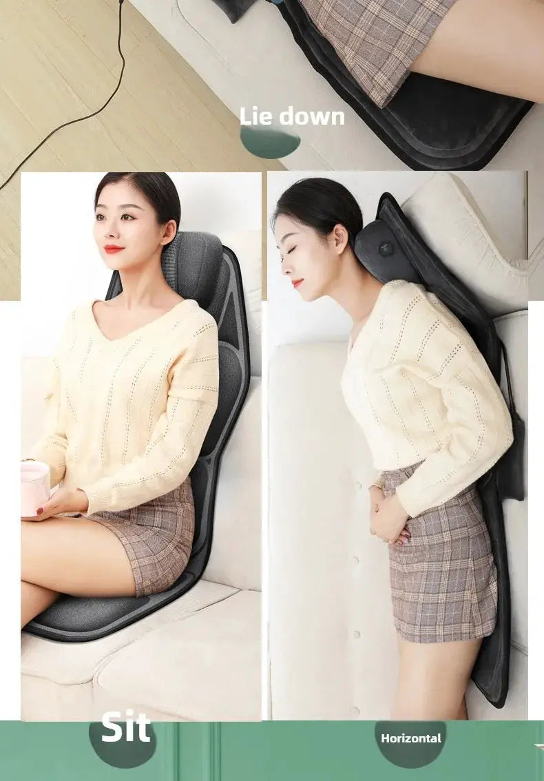 Massage seat cushion with heating and adjustable lumbar airbag by Simples Market; dark gray for home or office use