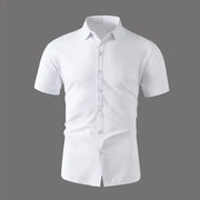 Men's white solid-color short-sleeve button-up shirt