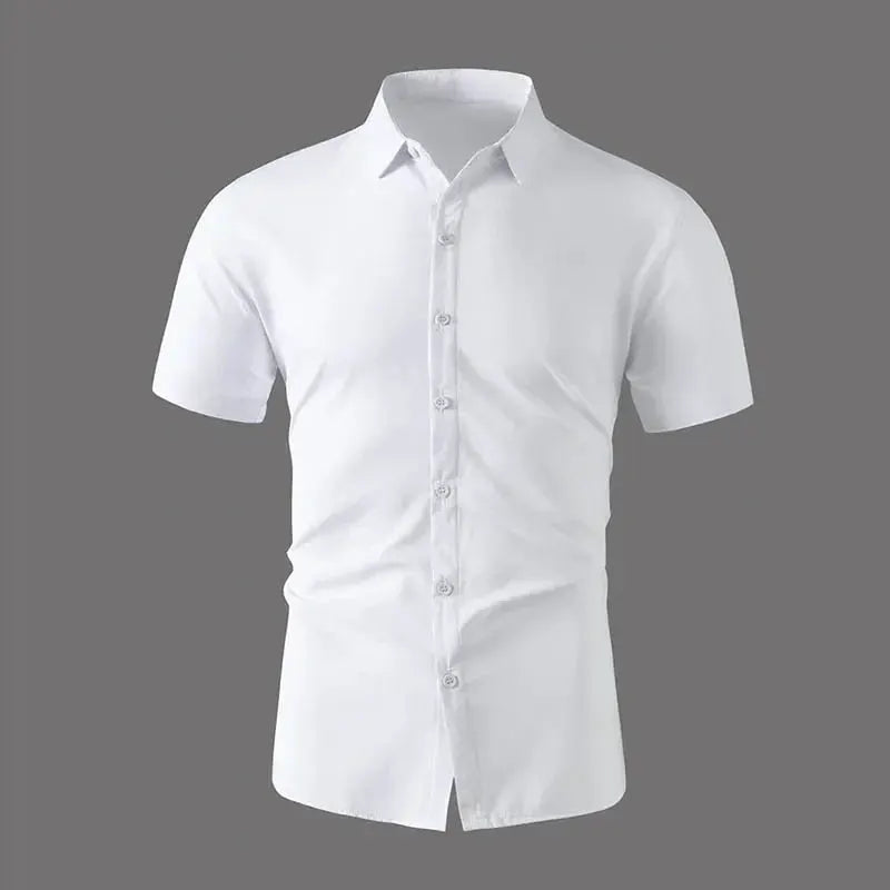 Men's white solid-color short-sleeve button-up shirt