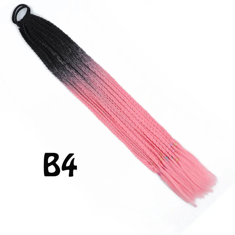 Braided ponytail extension by Simples Market, 24-inch, black-to-pink gradient with elastic band