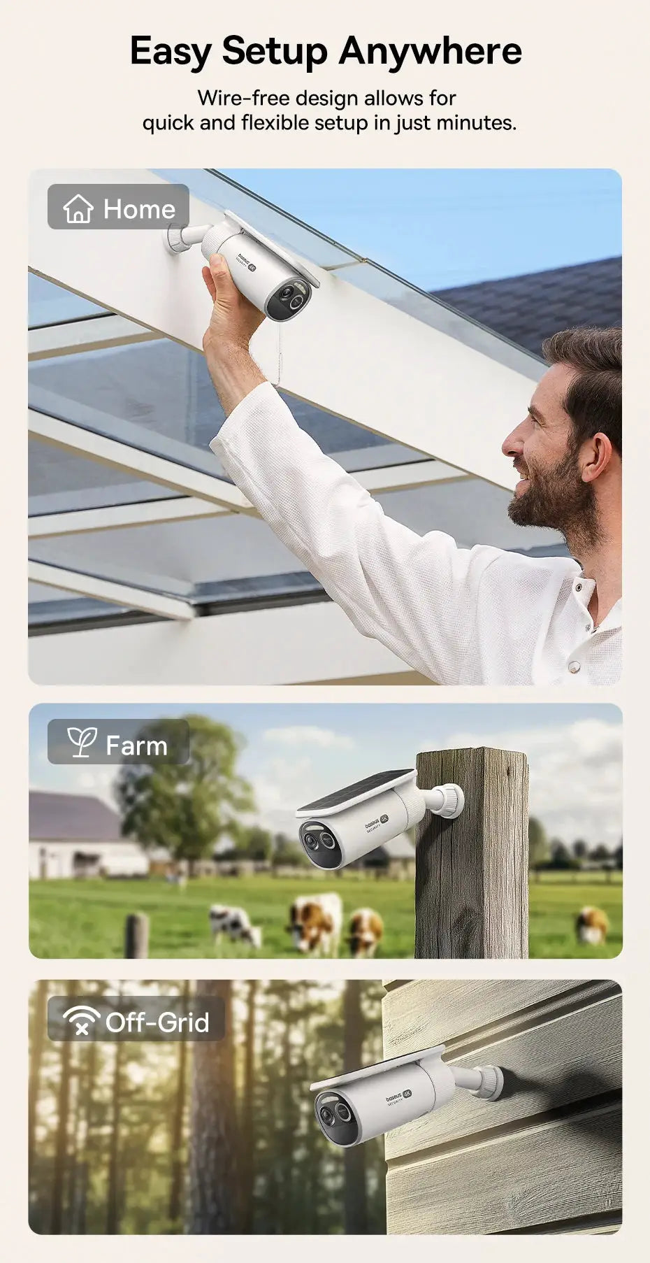 Baseus Security S2 outdoor camera with solar panel; white, IP67 waterproof, 4K, app-controlled