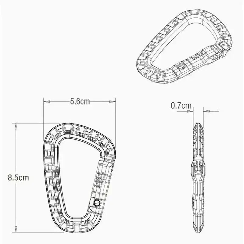Military tactical carabiner clip with D-ring; Simples Market, 8.5 cm tall, 5.6 cm wide, 0.7 cm thick