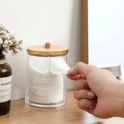 LuminaCosmetics Round Clear Acrylic Makeup Organizer For Cotton Pads And Swabs Storage And Easy Access