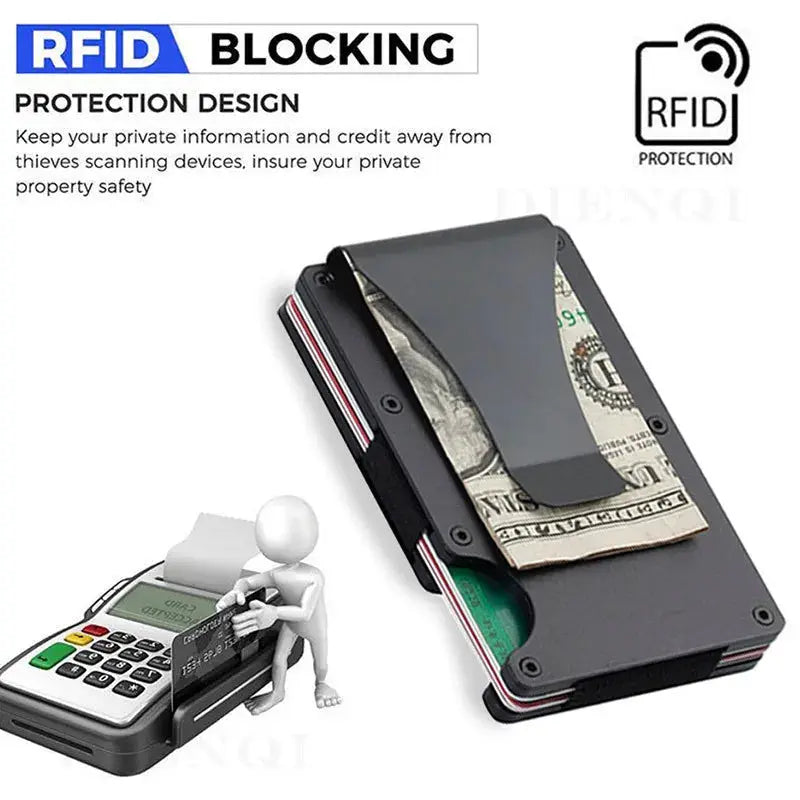 Minimalist Slim RFID Blocking Wallet for Men by Simples Market in black aluminum with money clip