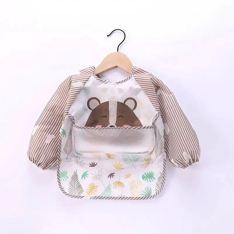 Waterproof EVA Full Sleeve Baby Bibs For Kids Long Sleeve Feeding Smock Apron Eating Breastplate Infant Clothing