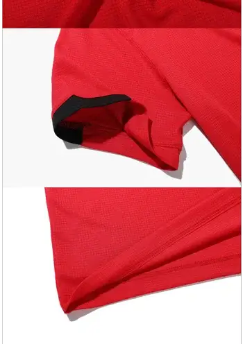 Red quick-dry short-sleeve polo shirt with black sleeve trim for athletic golf and fitness