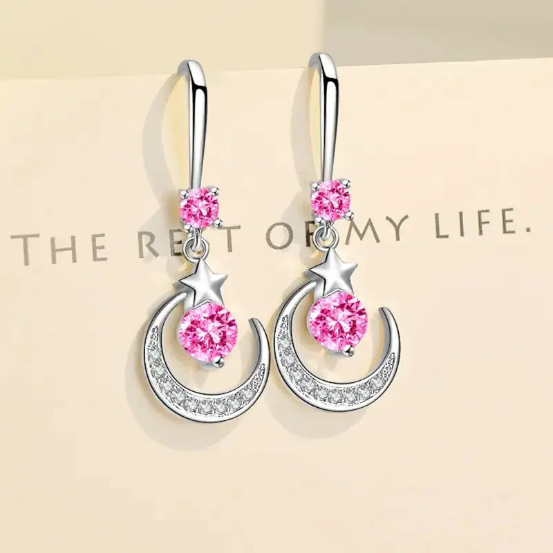 Star Moon Drop Earrings For Women Fashion Jewelry With Kyanite Stones Zinc Alloy