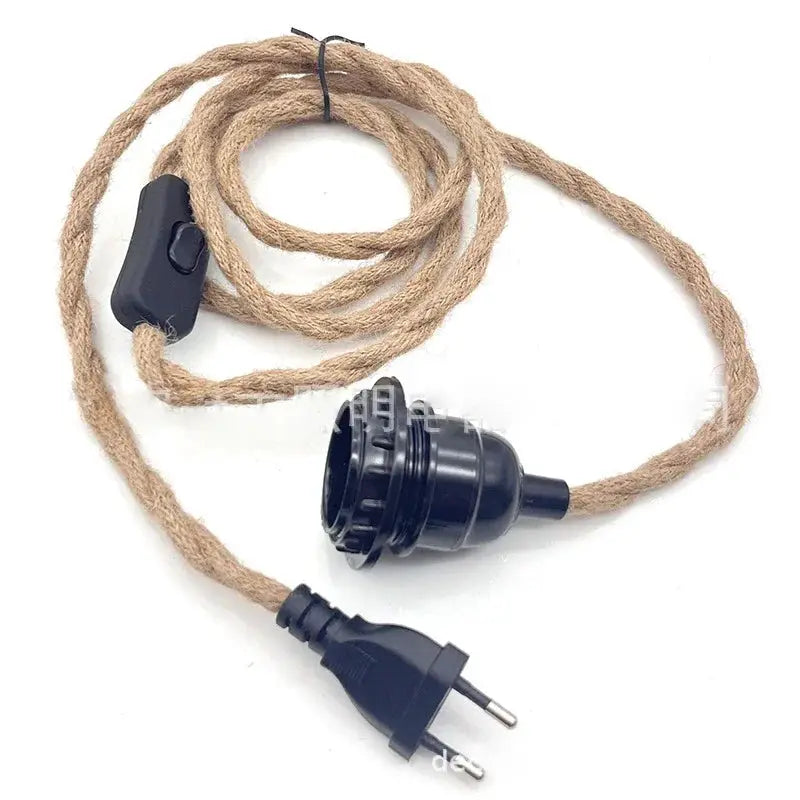 Industrial retro hanging lamp with beige hemp cord and black E27 socket by Simples Market