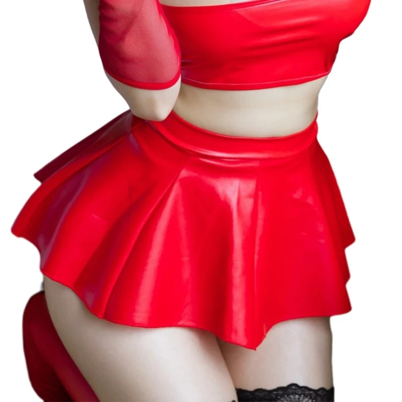 GlamourPulse PU Faux Leather Pleated Mini Skirt High Waist Silhouette Clubwear For Sexy Party Looks