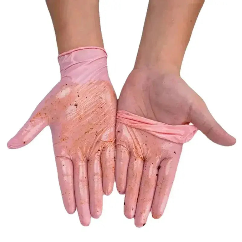 Pair of pink nitrile gloves for household cleaning, kitchen and petcare tasks