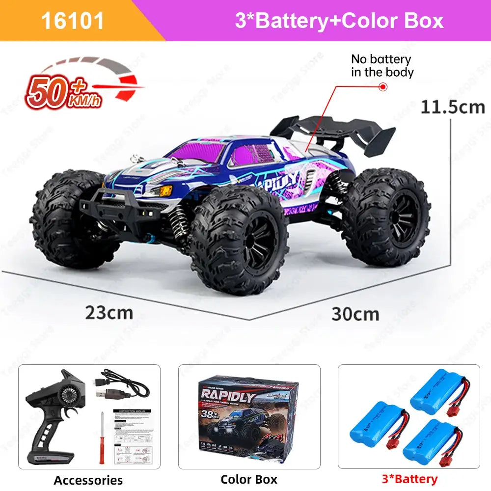 Teeggi 16101/16102 PRO 1:16 high-speed 4WD RC car with LED lights, purple-blue monster truck by Simples Market