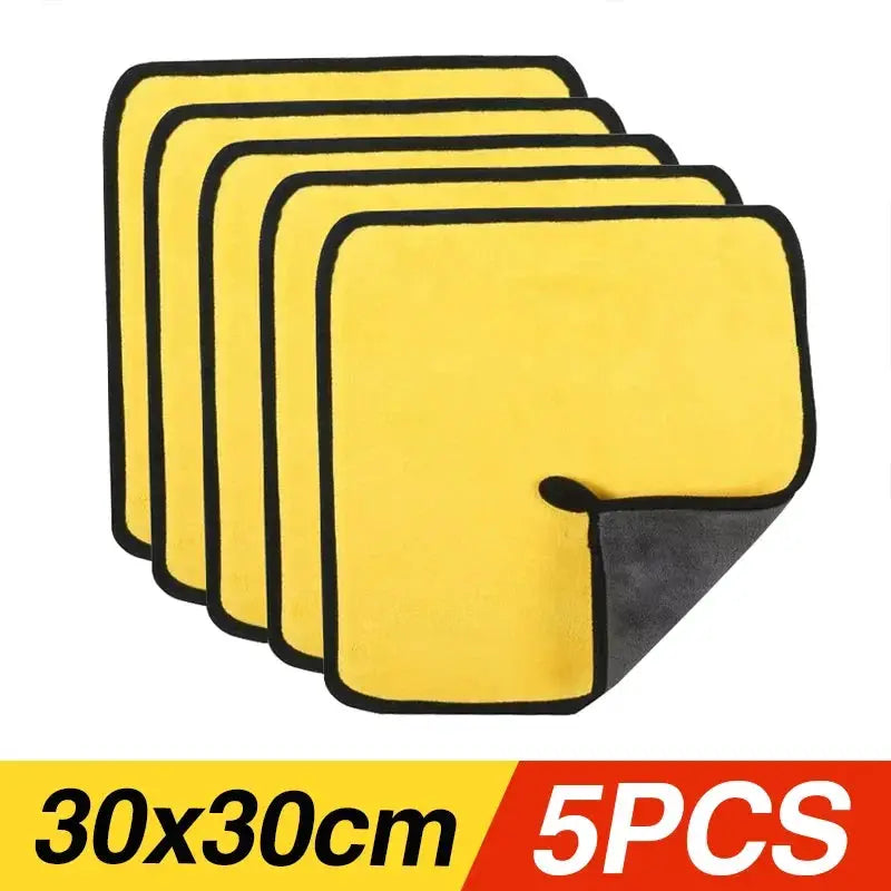 Simples Market microfiber car wash towels, yellow thickened absorbent cloths, 5 pcs, 30x30 cm