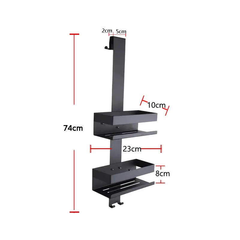 Movable steel bathroom shelf organizer by Simples Market, black finish with two shelves and storage rack