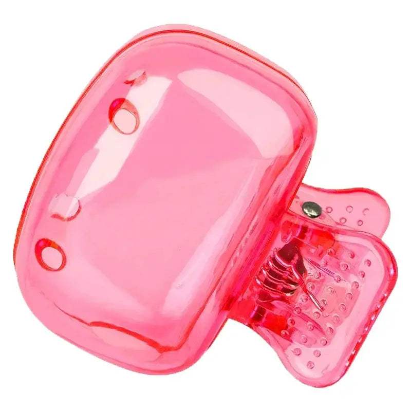 Toothbrush head covers, pink plastic with clip, 2-pack travel protector cases by Simples Market