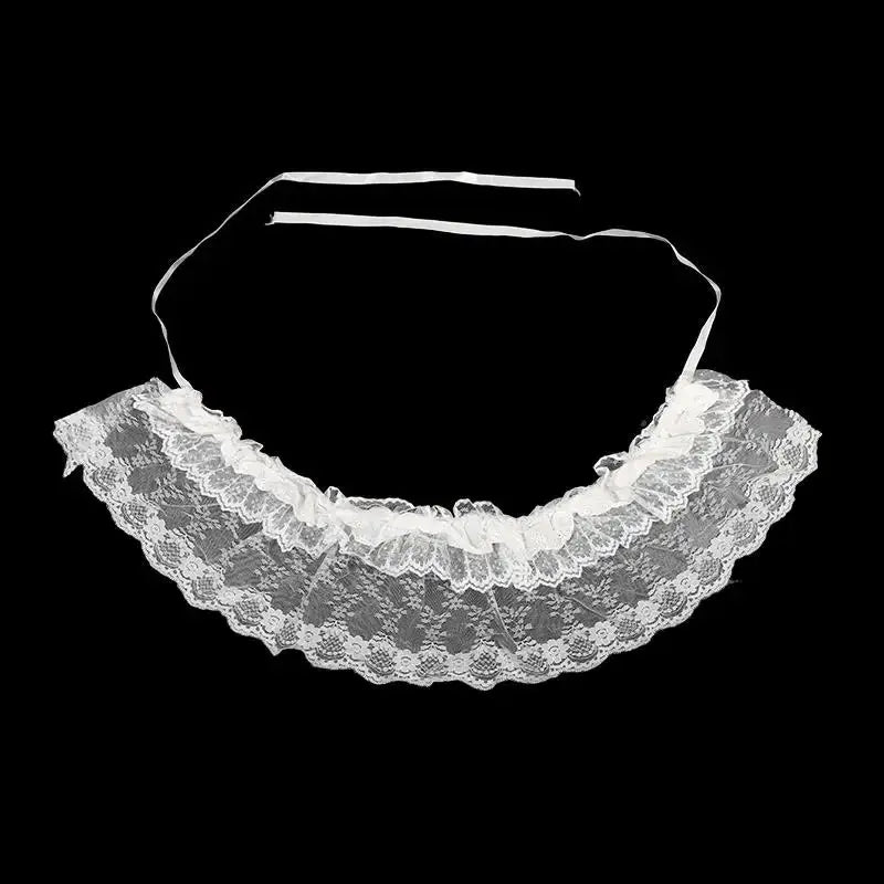 Simples Market white lace layered neck collar with ruffle trim and ribbon ties