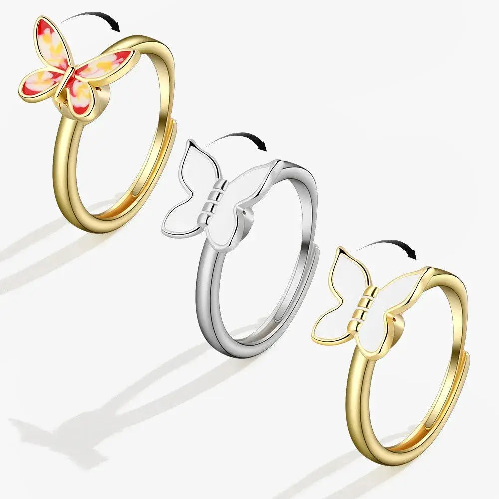 SMJEL Fidget Spinner Ring for Women Crystal Flower Eye Butterfly Animal Motifs Stress Relief Wedding Jewelry