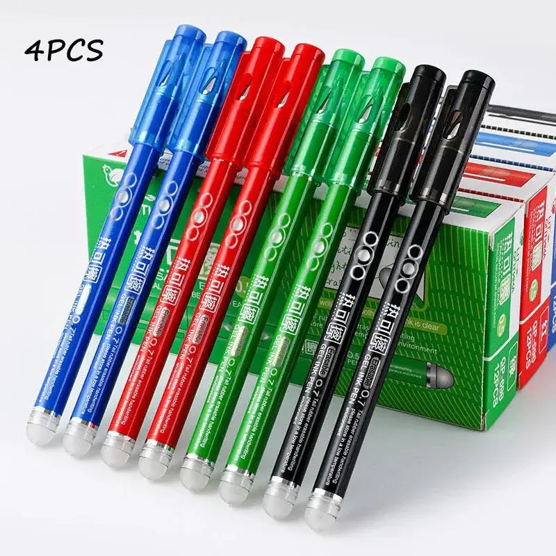 Simples Market heat-erasable gel pen set, 0.7mm bullet nib, blue/red/green/black inks (8-pack)